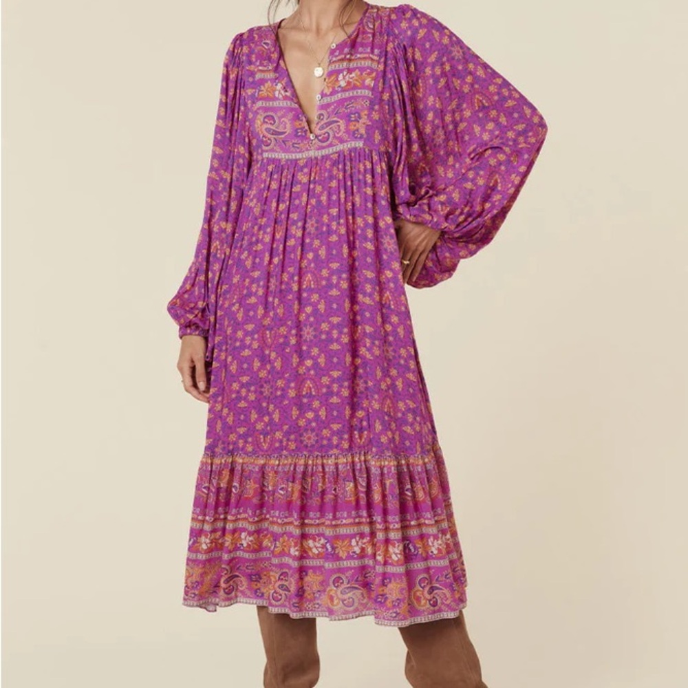 UFTS SPELL Purple Madame Peacock 🦚 Long Sleeve Dress medium